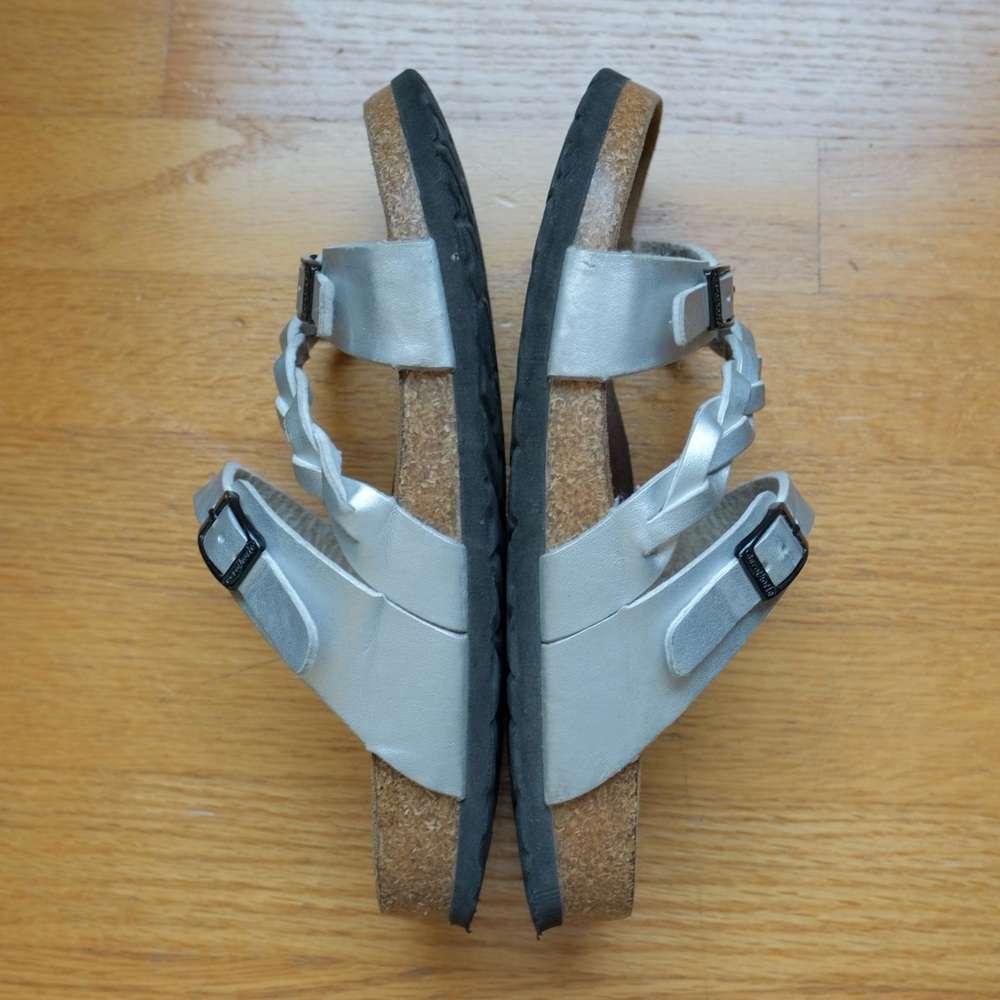 Aerothotic Viking Strappy Cork Sandals Size 38 US7.5 Metallic Silver - Picture 3 of 9